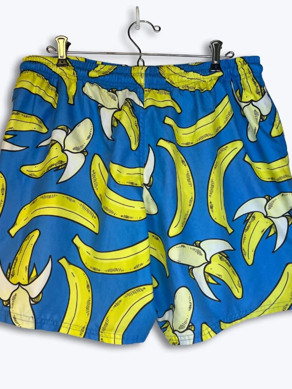 UZZI Mens Swim Trunks L Banana Print Blue Board Shorts Elastic Pockets Lined
